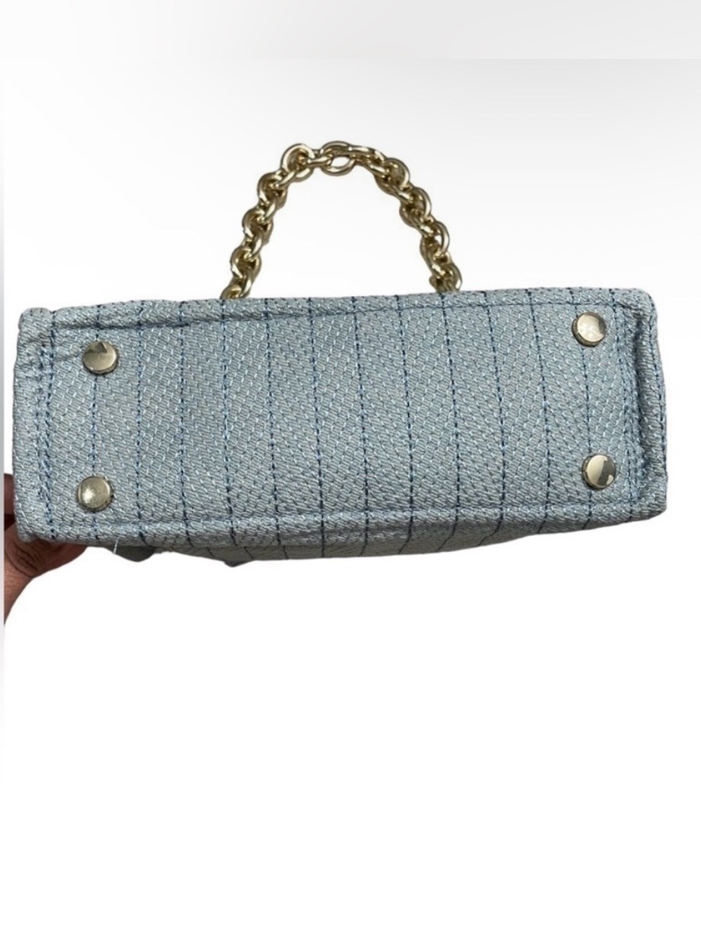 ZARA Light Blue Small Satchel Top Handle Zip Bag Gold Hardware Detachable Strap - Picture 5 of 12